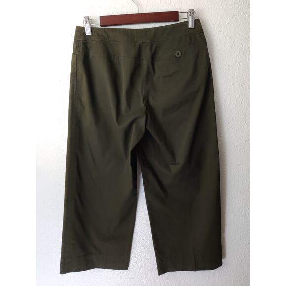 Eileen Fisher Petite Olive Green Cotton Blend Wide Leg Cropped Trousers 2/4P - Picture 4 of 7